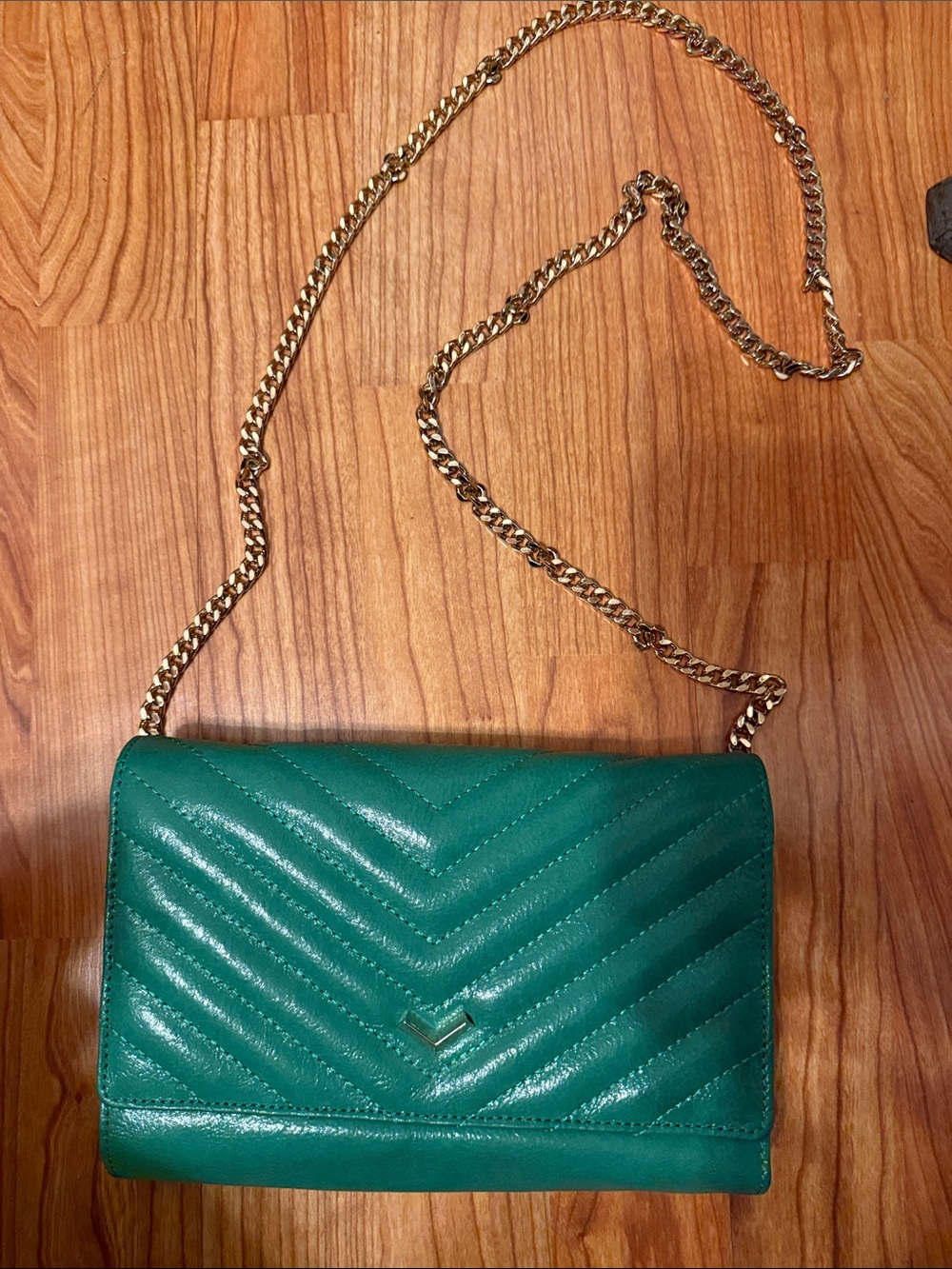Botkier Emerald Green Quilted Chevron Crossbody with Gold Chain